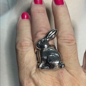 Paparazzi Silver Rabbit Wide Stretch Back Ring BNWT